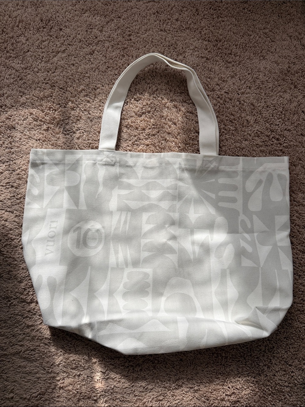 Vuori Large White Patterned Canvas Tote Bag